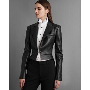 Ralph Lauren Collection Purple Label Black Leather Jacket Tailcoat Tuxedo $3490